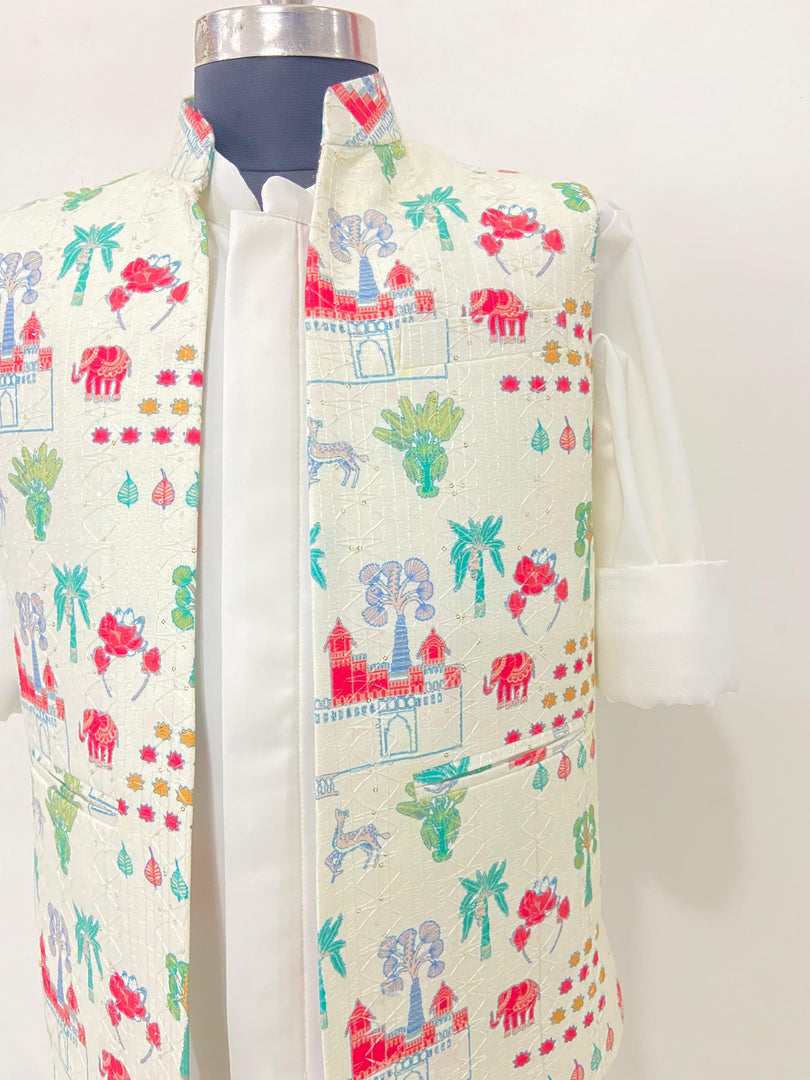 Rajwada Ivory 3-Piece Kurta Jacket Set