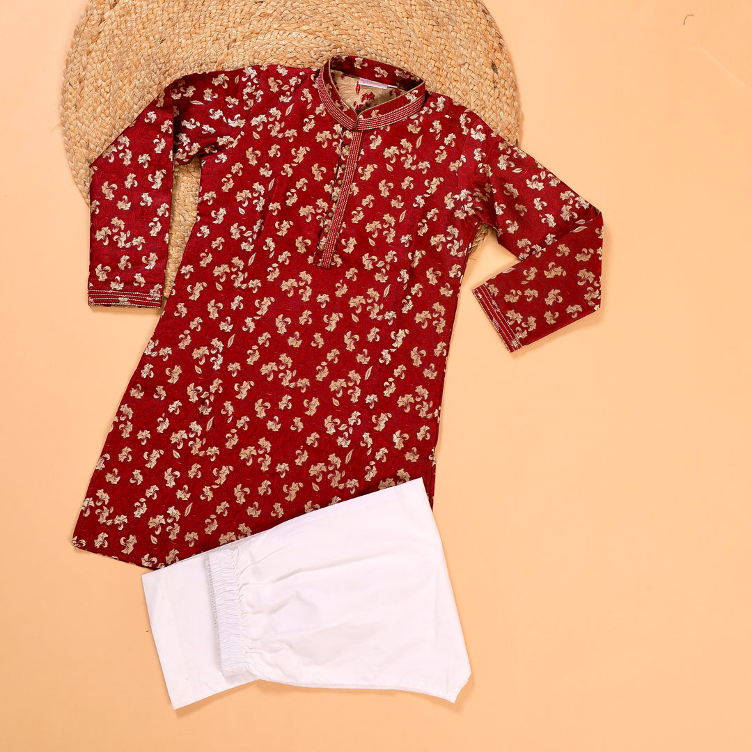 Silk Brocade Kurta Pajama Set for Boys with Tagai Embroidery - CuddlesClothing