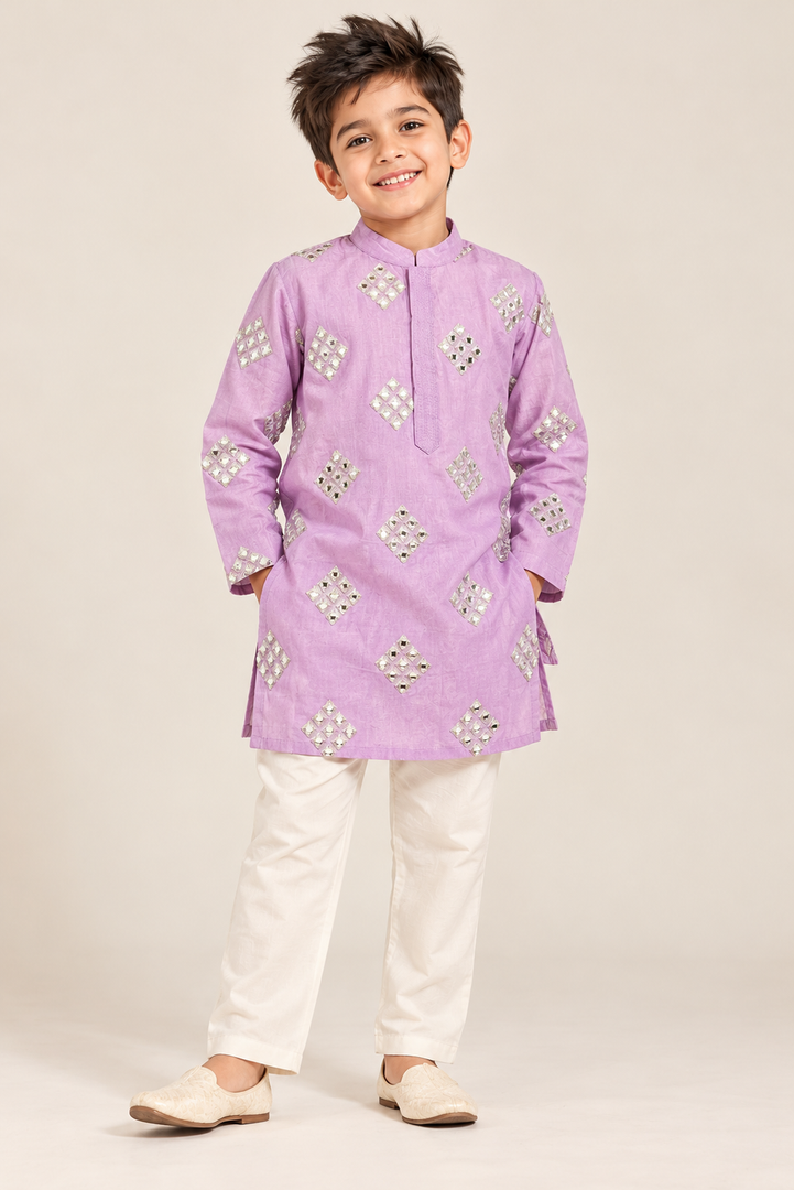 Aariv Mirror Work Mul Cotton Kurta Set