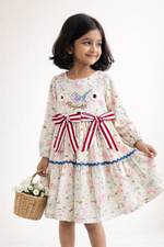 Load image into Gallery viewer, Floral Cotton Linen Dress with Bird Embroidery - CuddlesClothing