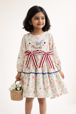 Load image into Gallery viewer, Floral Cotton Linen Dress with Bird Embroidery - CuddlesClothing