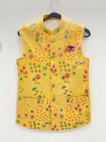 Load image into Gallery viewer, Boys' Yellow Kurta Pajama with Floral Nehru Jacket - CuddlesClothing
