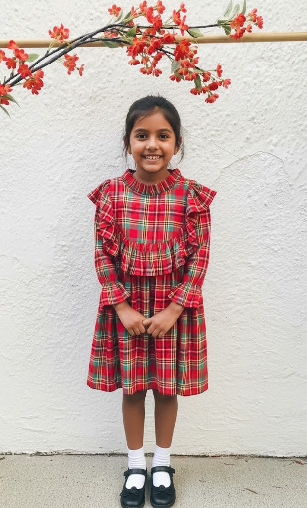 Red Flannel Check Dress For Girls - CuddlesClothing