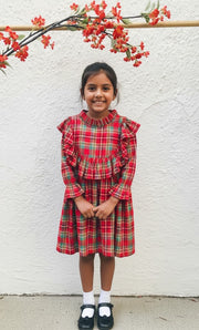 Red Flannel Check Dress For Girls - CuddlesClothing